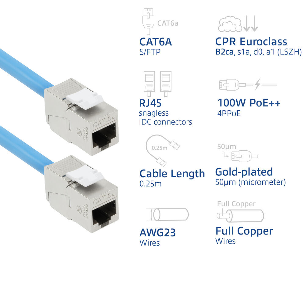 Excel Cat6a Female Rj45 Socket Color Code CAT6A prefab installatiekabel, RJ45 female – female